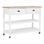 Kitchen Trolley White Light Wood Top 2 Shelves 2 Cutlery Drawers Casters