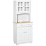 Homcom Modern Kitchen Cupboard, Louvered Kitchen Storage Cabinet With Framed Glass Doors And 2 Drawers, White