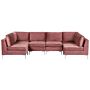 Modular Sofa Pink Velvet U Shape 6 Seater Silver Metal Legs