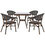 4 Seater Garden Dining Set Dark Wood Aluminium Frame Square Table And Grey Stacking Chairs Beliani