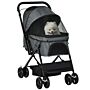 Pawhut Pet Stroller Dog Pushchair Foldable Jogger With Reversible Handle Eva Wheel Brake Basket Adjustable Canopy Safety Leash Grey