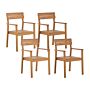 Set Of 4 Garden Chairs Light Acacia Wood Outdoor With Armrests