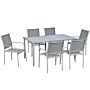 Outsunny 7 Piece Garden Dining Set, Outdoor Table And 6 Stackable Chairs, Steel Frame, Tempered Glass Top Table, Mesh Seats, Grey