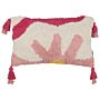 Tufted Scatter Cushion Pink And White Cotton 30 X 50 Cm Flower Motif With Tassels