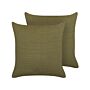 Set Of 2 Decorative Cushions Green Linen 45 X 45 Cm Solid Colour Home Decoration