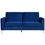 Sofa Blue Fabric Upholstery Silver Legs 3 Seater