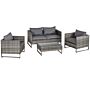 Outsunny 4-seater Pe Rattan Garden Furniture Wicker Dining Set W/ Glass Top Table, Cushions, Deep Grey