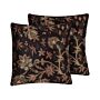 Set Of 2 Decorative Cushions Multicolour Floral Pattern 45 X 45 Cm Retro Vintage