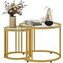 Homcom Round Coffee Tables Set Of 2, Nesting Tables With Tempered Glass Top And Steel Frame, 60cmx60cmx47cm, Gold Tone