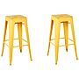 Set Of 2 Bar Stools Yellow With Gold Steel 76 Cm Stackable Counter Height Industrial Beliani