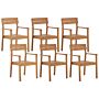 Set Of 6 Garden Chairs Light Acacia Wood Outdoor With Armrests