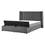 Eu Double Size Panel Bed Grey Velvet 4ft6 Slatted Base High Headrest With Storage Bench