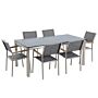 Garden Dining Set Grey With Black Glass Table Top 6 Seats 180 X 90 Cm