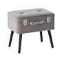 Stool With Storage Grey Velvet Upholstered Black Legs Suitcase Design Buttoned Top