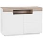 Sideboard White And Light Wood Veneer 75 X 110 X 40 Cm With Cabinet And 2 Drawers