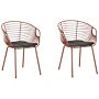 Set Of 2 Dining Chairs Red Copper Metal Wire Design Faux Leather Black Seat Pad