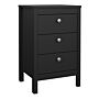 Madrid Bedside Table 3 Drawers In Matt Black