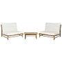 2 Seater Bamboo Lounge Set Light Wood And Off-white Backrest Seat Cushions With Coffee Table Indoor And Outdoor Design