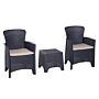 Outsunny 3 Pcs Rattan Effect Garden Bistro Set 2 Chairs & Coffee Table Set With Cushion Patio Lawn Balcony Furniture - Dark Brown