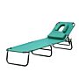 Outsunny Foldable Outdoor Sun Lounger Adjustable Backrest Reclining Chair With Pillow And Reading Hole Garden Beach, Dark Green