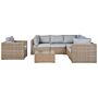 Garden Lounge Set Brown Pe Rattan Corner Sofa Armchair Coffee Table Grey Cushions