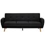 Sofa Bed Black Fabric Upholstered 3 Seater Convertible Wooden Legs