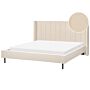 Eu Super King Size Bed Frame Beige Boucle Fabric 6ft Upholstered Headboard Slatted Base Black Legs