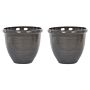 Set Of 2 Plant Pots Solid Brown Stone Mixture Polyresin ⌀ 40 Cm High Gloss Outdoor Resistances Round All-weather