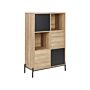 Bookcase Light Wood And Grey Mdf Paper Finish 4 Cabinets 2 Open Shelves Low Bookshelf