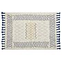 Rug Beige Cotton 140 X 200 Cm Geometric Pattern Hand Tufted Tassels Flatweave