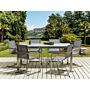 Garden Dining Set Grey Tabletop Glass Stainless Steel Frame Grey Set Of 6 Chairs Textilene