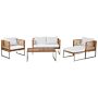 Garden Sofa Set Acacia Wood White Cushions 4 Seater Slatted Design Outdoor Conversation Set