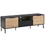 Tv Stand Black And Light Wood Particle Board Metal Legs For Tv Up To 70'' With Drawer Storage Function