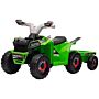 Homcom 6v Quad Bike With Back Trailer, Wear-resistant Wheels, For Ages 18-36 Months, Green