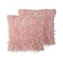 Set Of 2 Decorative Cushions Pink Faux Fur Shaggy 45 X 45 Cm