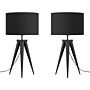 Set Of 2 Tripod Table Lamps Black Drum Shade