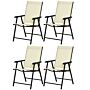 Outsunny Set Of 4 Folding Garden Chairs, Metal Frame Garden Chairs Outdoor Patio Park Dining Seat With Breathable Mesh Seat, Beige