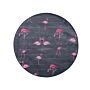 Round Rug Grey And Pink Printed Flamingos Ø 120 Low Pile For Children