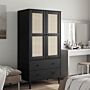 Vidaxl Wardrobe Senja Rattan Look Black 90x55x175 Cm Solid Wood Pine