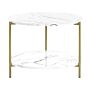 Coffee Table White With Gold Mdf Iron ⌀ 50 Cm With Shelf Metal Legs