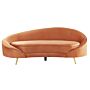 Sofa Orange Velvet Glamour Curved Retro Styled 3 Seater With Gold Metallic Legs Beliani