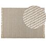 Area Rug Beige Jute And Cotton 140 X 200 Cm Fringe Hand Woven