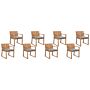 Set Of 8 Garden Chairs Light Acacia Wood 80 X 59 Cm With Grey Cushions