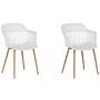 Set Of 2 Dining Chairs White Synthetic Material Metal Legs Open Work Backrest