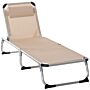 Outsunny Foldable Reclining Sun Lounger Lounge Chair Camping Bed Cot With Pillow 5-level Adjustable Back Aluminium Frame Khaki