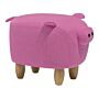 Animal Pig Children Stool Pink Fabric Wooden Legs Nursery Footstool