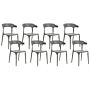 Set Of 8 Garden Chairs Light Grey Polypropylene Lightweight Weather Resistant Plastic