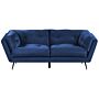 Sofa Blue Velvet Metal Legs 210 X 90 Cm With Cushions