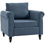 Homcom Vintage Accent Chair, Tufted Upholstered Lounge Armchair Single Sofa Chair With Rubber Wood Legs, Rolled Arms, Dark Blue