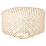 Pouf Ottoman Footstool Light Beige 50 X 50 X 35 Cm Hand Woven Cotton Beads Filling Square